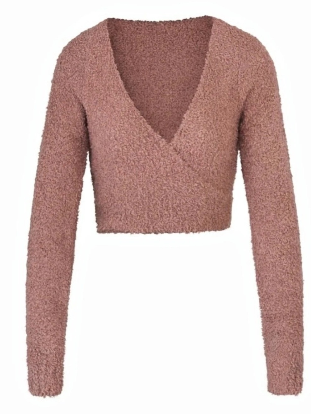 SKIMS Cozy Knit Wrap Sweater XXS/XS Fuzzy Brown Tie Front